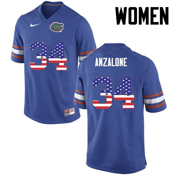 NCAA Florida Gators Alex Anzalone Women's #34 USA Flag Fashion Nike Blue Stitched Authentic College Football Jersey DDA2264BT